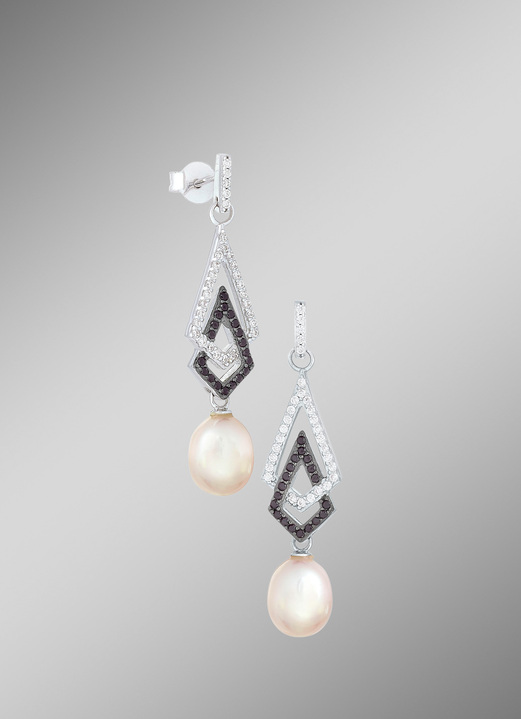 Ohrschmuck - Ohrhänger mit schwarzen und weißen Zirkonia, in Farbe  Ansicht 1