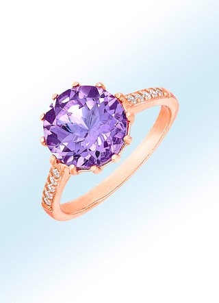 Funkelnder Damenring mit echt Amethyst und synth. Zirkonia