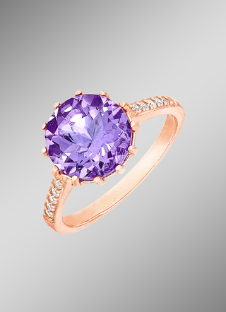 Funkelnder Damenring mit echt Amethyst und synth. Zirkonia