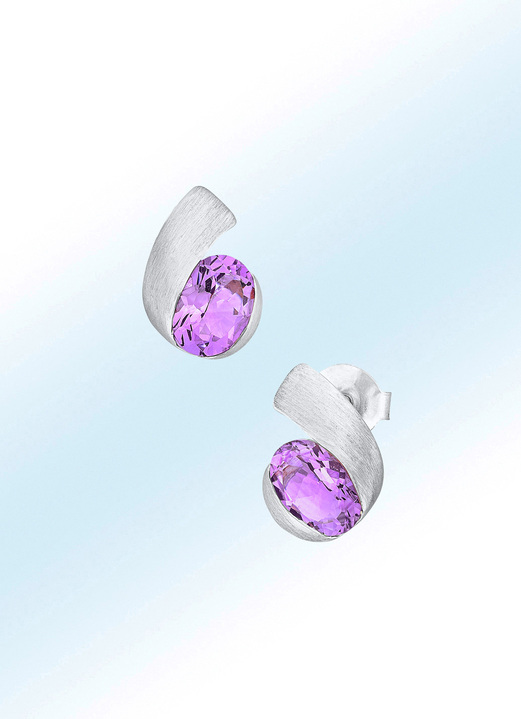 Ohrschmuck - Moderne Ohrstecker mit echt Amethyst , in Farbe