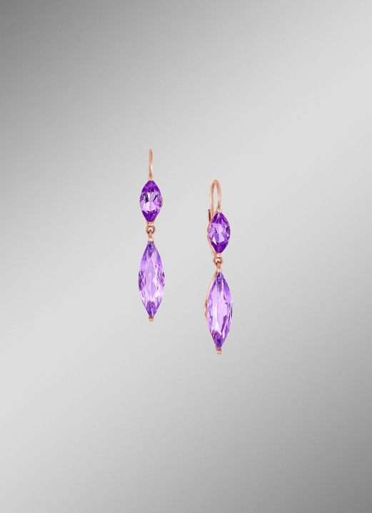 Ohrschmuck - Rosévergoldete Ohrhänger mit echt Amethyst, in Farbe  Ansicht 1