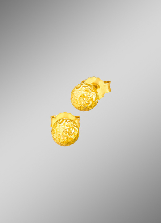 Ohrschmuck - Vergoldete Ohrstecker mit facettierten Kugeln, in Farbe  Ansicht 1