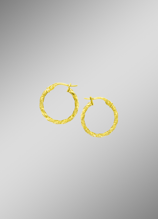 Ohrschmuck - Gold-Creolen mit Struktur , in Farbe  Ansicht 1