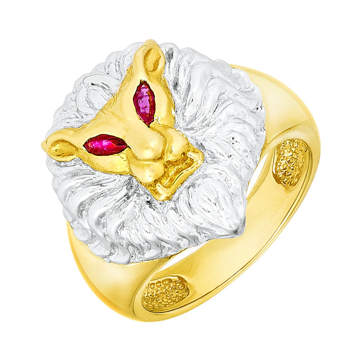 - Herrenring Löwenkopf mit echt Rubin, in Größe 180 bis 240, in Farbe  Ansicht 2