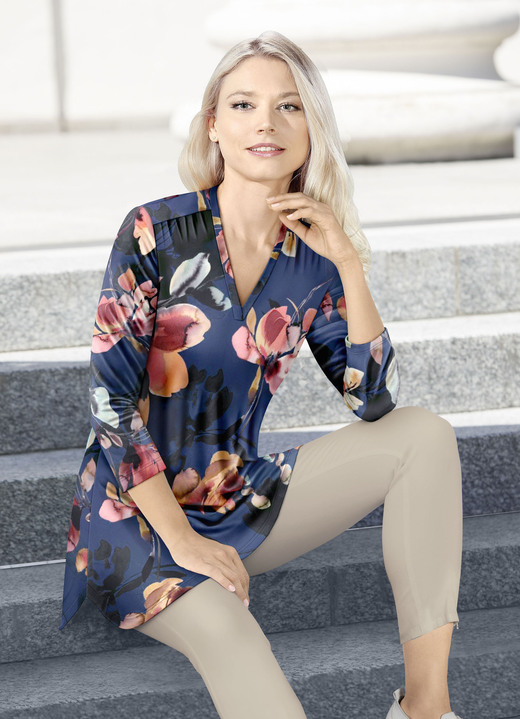 - Shirt-Tunika mit farbbrillantem Inkjet-Druck, in Größe 036 bis 038, in Farbe MARINE-BUNT Ansicht 1