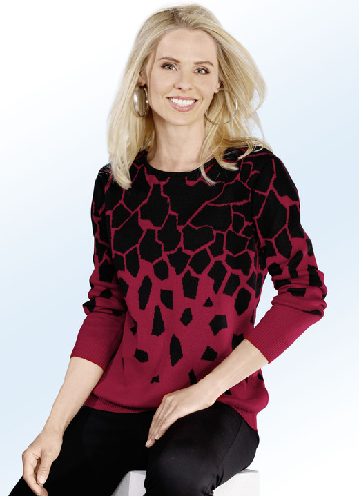 Langarm - Pullover in Jacquard-Dessin, in Größe 036 bis 052, in Farbe AZURBLAU-SCHWARZ Ansicht 2