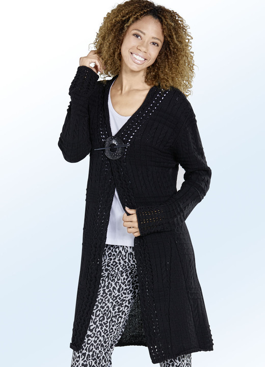 - Long-Strickjacke in aufwendigem Mustermix, in Größe L(44/46) bis XL(48/50), in Farbe SCHWARZ
