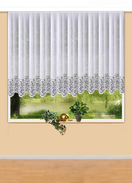 - Blumenfenster-Store mit Universalschienenband, in Größe 136 (H100xB300 cm) bis 165 (H145xB600 cm), in Farbe WEISS Ansicht 1