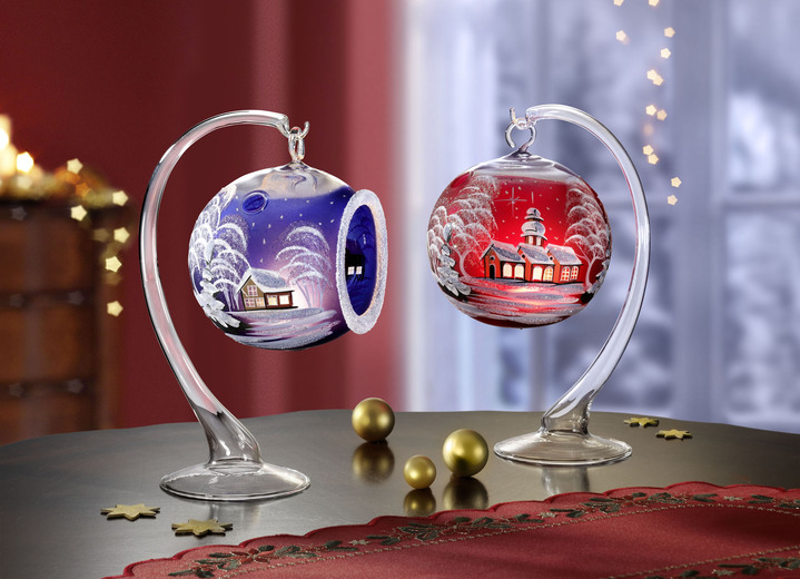 Weihnachtliche Dekorationen - Windlicht auf Ständer aus Glas, in Farbe DUNKELBLAU