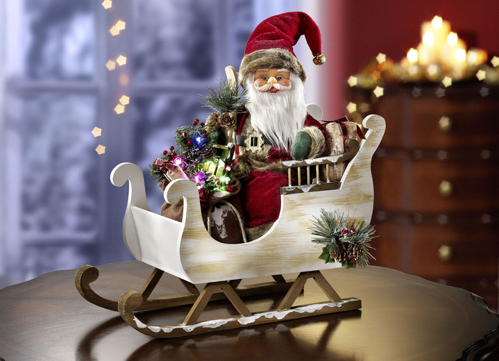 Weihnachten - Beleuchteter Weihnachtsmann mit Schlitten, in Farbe ROT-WEISS-BRAUN Ansicht 1