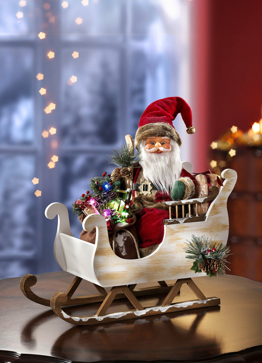 Weihnachten - Beleuchteter Weihnachtsmann mit Schlitten Ansicht 2 Weihnachten - Beleuchteter Weihnachtsmann mit Schlitten, in Farbe ROT-WEISS-BRAUN Ansicht 2