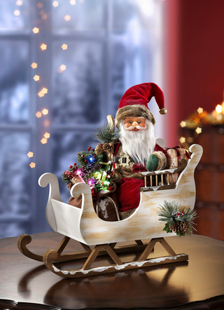Weihnachten - Beleuchteter Weihnachtsmann mit Schlitten – Farbe ROT-WEISS-BRAUN Weihnachten - Beleuchteter Weihnachtsmann mit Schlitten, in Farbe ROT-WEISS-BRAUN