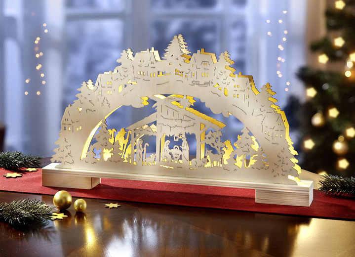 Weihnachtliche Dekorationen - Schwibbogen mit LED-Beleuchtung , in Farbe NATUR