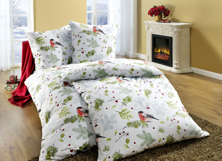 Heimtextilien - Flanell Bettwäsche-Garnitur mit Reißverschluss, in Größe 112 (80/80 cm + 135/200 cm) bis 115 (80/80 cm + 155/220 cm), in Farbe HELLBLAU, in Ausführung Dompfaff