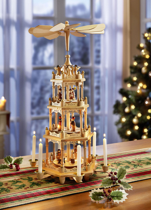 Weihnachtliche Dekorationen - Tischpyramide aus Holz, in Farbe NATUR