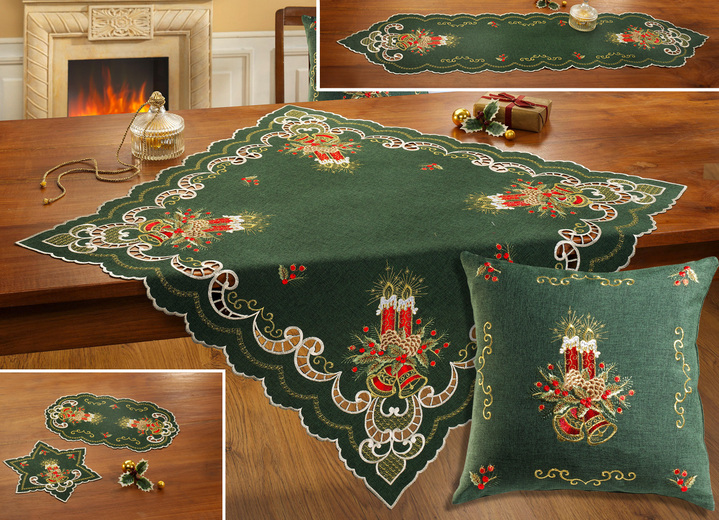 Tischdecken - Weihnachtliche Tisch- und Raumdekoration, in Größe 130 (2x Platzset oval, 30/ 45) bis 404 (Kissenbezug, 40/ 40), in Farbe GRÜN-ROT Ansicht 1