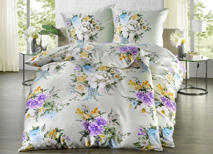 - Satin Bettwäsche-Garnitur, in Größe 112 (80/80 cm + 135/200 cm) bis 115 (80/80 cm + 155/220 cm), in Farbe FLIEDER-GRÜN
