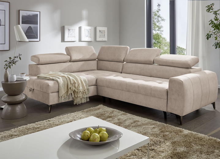 - Moderne Polsterecke mit Bettfunktion, in Farbe CREME Ansicht 1