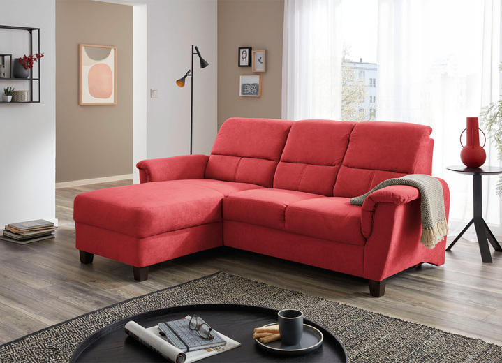 - Frei im Raum aufstellbare Polsterecke, in Farbe ROT, in Ausführung Polsterecke mit Recamiere, 165x229 cm