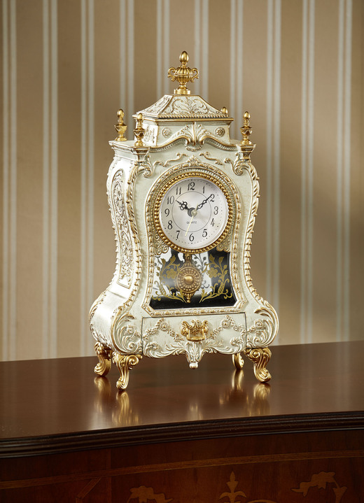 Uhren - Spieluhr in antiker Verkleidung, in Farbe WEISS-GOLD, in Ausführung Melodie Zauberflöte Ansicht 1