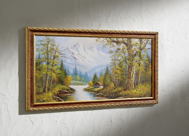 Landschaft - Bild vom Künstler P. Lande, in Farbe GOLD-GRÜN Ansicht 1