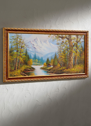 Landschaft - Bild vom Künstler P. Lande, in Farbe GOLD-GRÜN