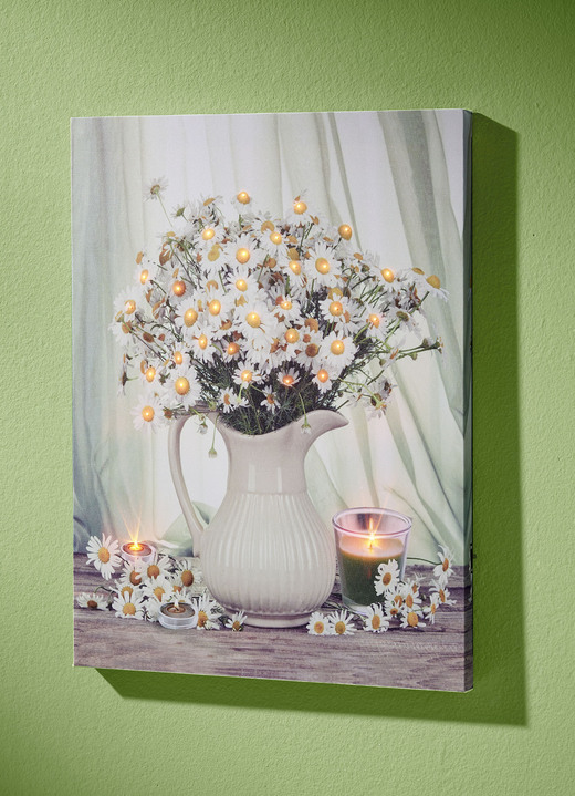 Blumen - LED-Bild mit batteriebetriebener Beleuchtung, in Farbe WEIß-GELB