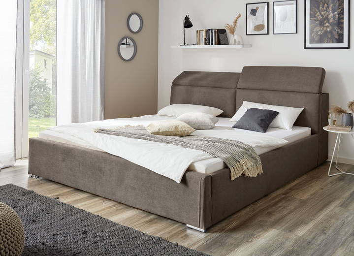 - Bett mit Stauraum im Kopfteil, in Farbe BRAUN, in Ausführung Polsterbett Ansicht 1