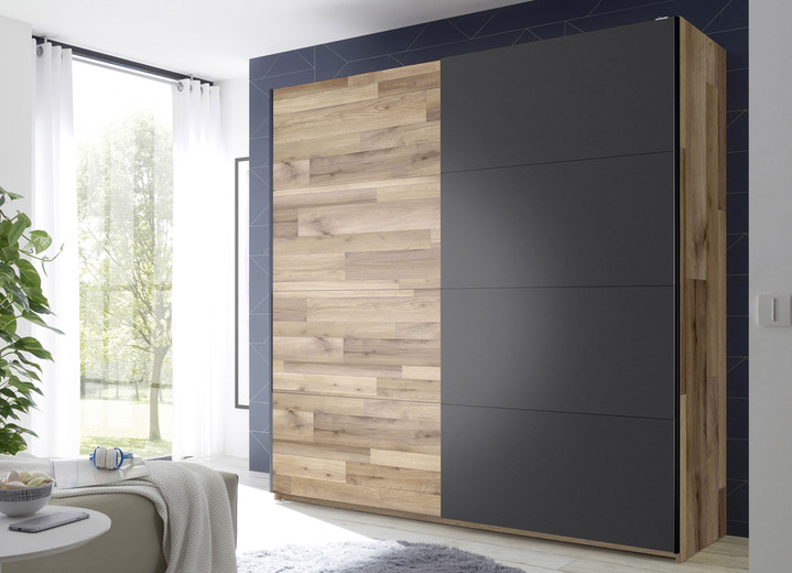 - Schwebetürenschrank in moderner Optik, in Farbe EICHE-GRAFIT