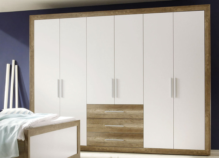- Kleiderschrank, 6-türig, in Farbe EICHE DUNKEL-WEISS Ansicht 1