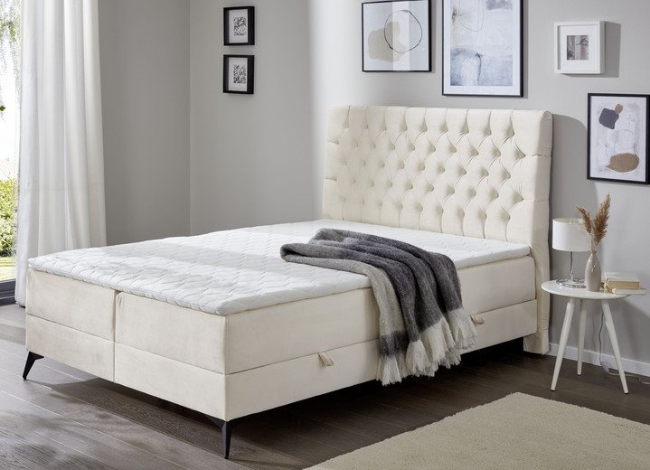 - Boxspringbett mit Topper und Bettkasten, in Farbe CREME Ansicht 1