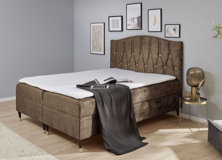 Boxspringbetten - Boxspringbett mit Topper und 2 Bettkästen, in Farbe BRAUN-GOLD Ansicht 1