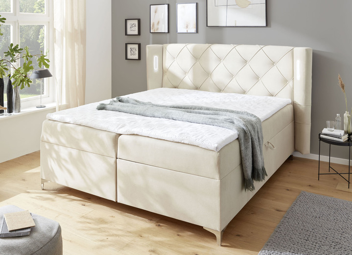 - Boxspringbett mit Topper und 2 Bettkästen, in Farbe CREME Ansicht 1