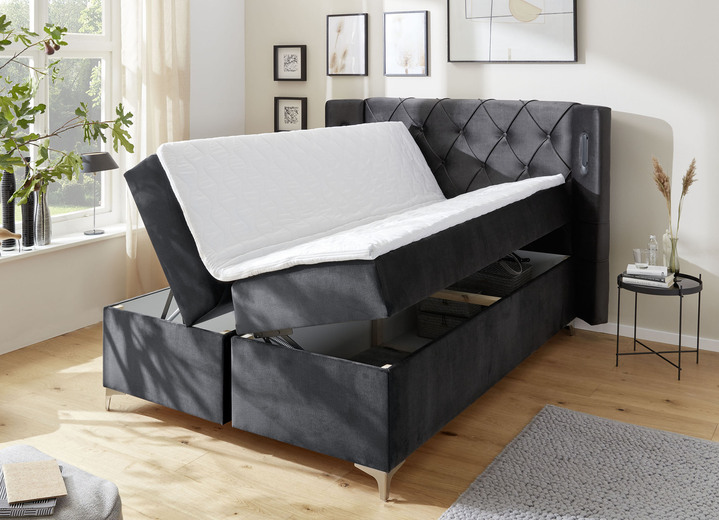 - Boxspringbett mit Topper und 2 Bettkästen, in Farbe ANTHRAZIT Ansicht 1