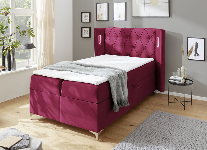 Boxspringbetten - Boxspringbett mit Topper und 2 Bettkästen, in Farbe ROT Ansicht 1