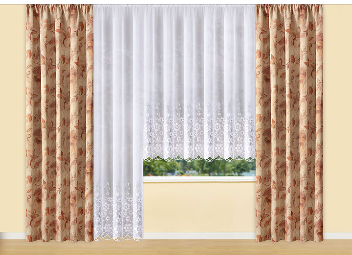 - Blumenfenster-Store mit echter Plauener Stickerei, in Größe 140 (H125xB300 cm) bis 181 (H175xB600 cm), in Farbe WEISS Ansicht 3