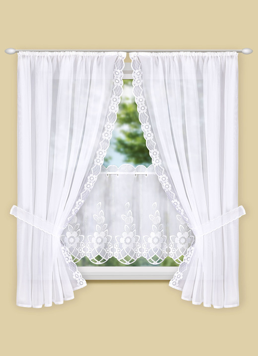 - Filigraner Kurzstore mit Stangendurchzug, in Größe 664 (Kurzstore, H30xB150 cm) bis 796 (Kurzstore, H45xB300 cm), in Farbe WEISS Ansicht 2