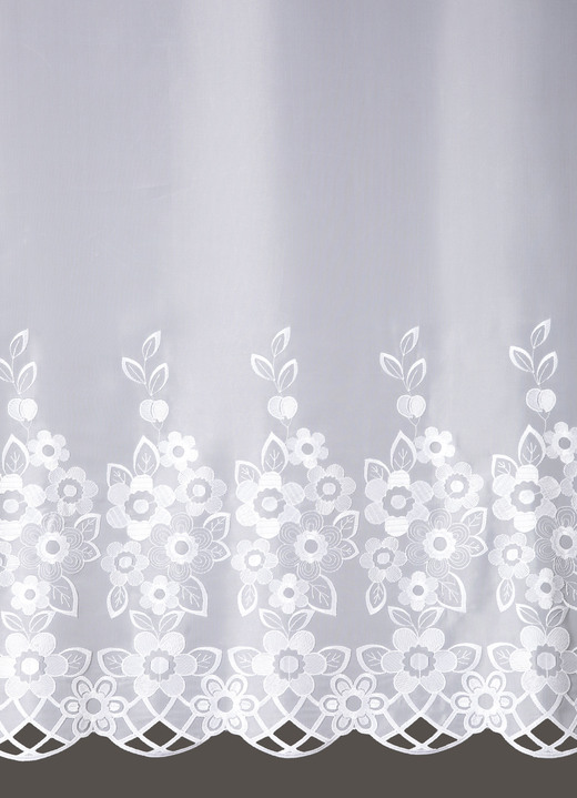 - Blumenfenster-Store mit echter Plauener Stickerei, in Größe 140 (H125xB300 cm) bis 181 (H175xB600 cm), in Farbe WEISS Ansicht 2