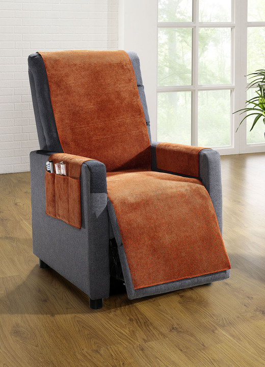 Sessel- & Sofaüberwürfe - Wohnaccessoires in Wellen-Cord-Optik, in Größe 100 (Sesselschoner, 50x140 cm) bis 905 (2 Kissenbezüge, 40x 40 cm), in Farbe TERRA Ansicht 1