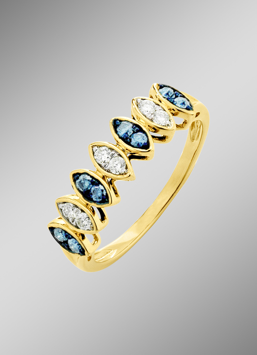 Ringe - Damenring mit Brillanten in Blau und Weiß, in Größe 160 bis 220, in Farbe