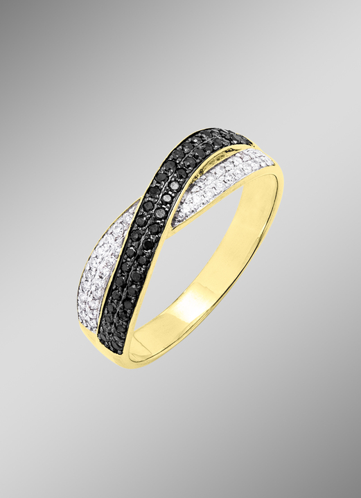 Ringe - Damenring mit Diamanten in Weiß und Schwarz, in Größe 160 bis 220, in Farbe