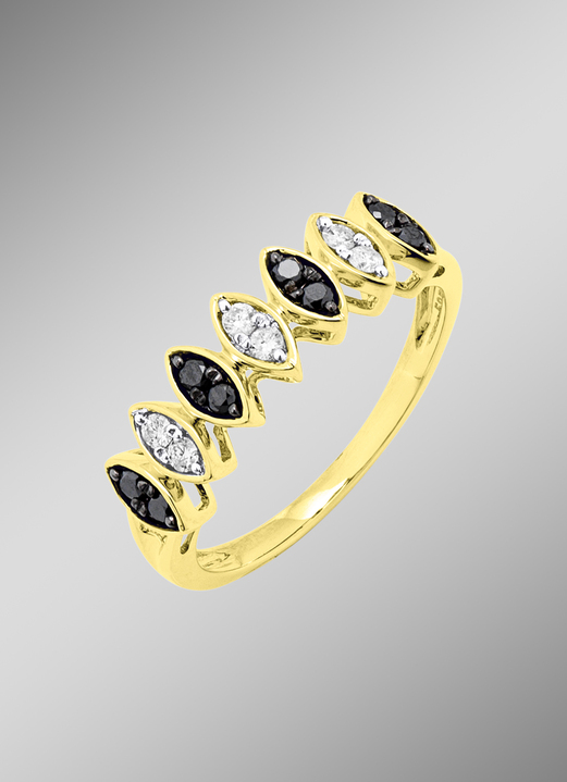 Ringe - Damenring mit Brillanten in Schwarz und Weiß, in Größe 160 bis 210, in Farbe  Ansicht 1