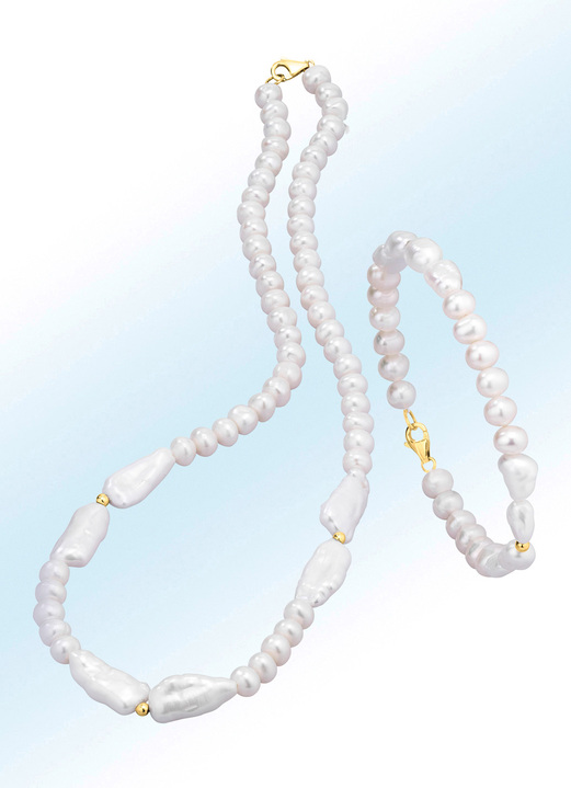 Halsketten - Perlen-Halskette und Armband mit Karabiner, in Farbe , in Ausführung Armband