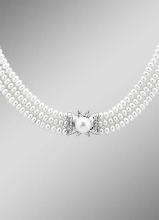 Halsketten - 3-reihige Halskette mit Süßwasser-Zuchtperlen, in Farbe  Ansicht 1