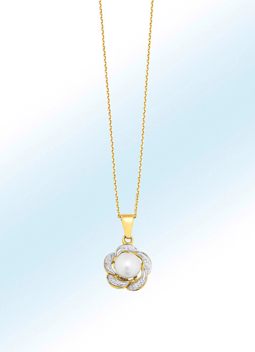 Anhänger - Anhänger mit Süßwasser-Zuchtperle und Diamanten, in Farbe