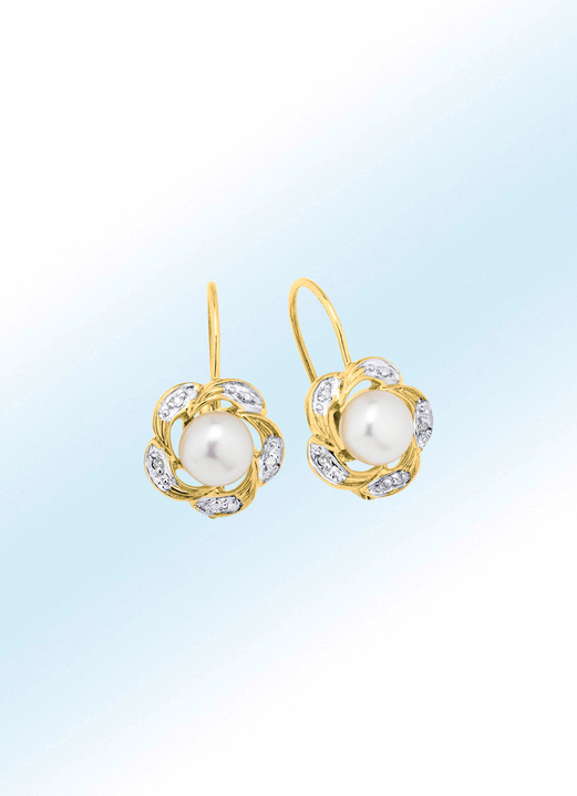 Ohrschmuck - Ohrringe mit Süßwasser-Zuchtperle und Diamanten, in Farbe