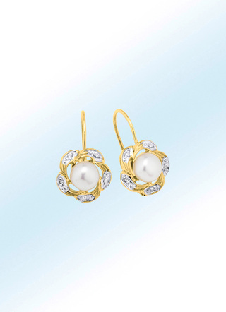 Ohrringe mit Süßwasser-Zuchtperle und Diamanten