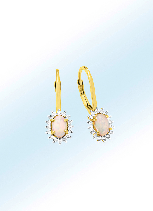 - Ohrringe mit Diamanten und echt Opal, in Farbe