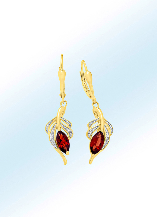 Ohrschmuck - Ohrringe mit Diamanten und echt Granat, in Farbe