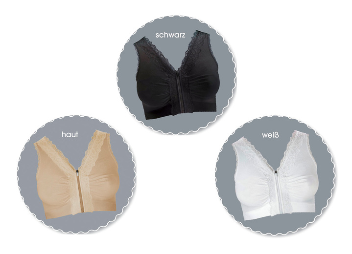 Wäsche - Toller Wohlfühl-BH im 3er-Set von HSP Ansicht 4 Wäsche - Toller Wohlfühl-BH im 3er-Set von HSP, in Größe 3XL (52/54) bis XXL (48/50), in Farbe WEISS-HAUT-SCHWARZ Ansicht 4